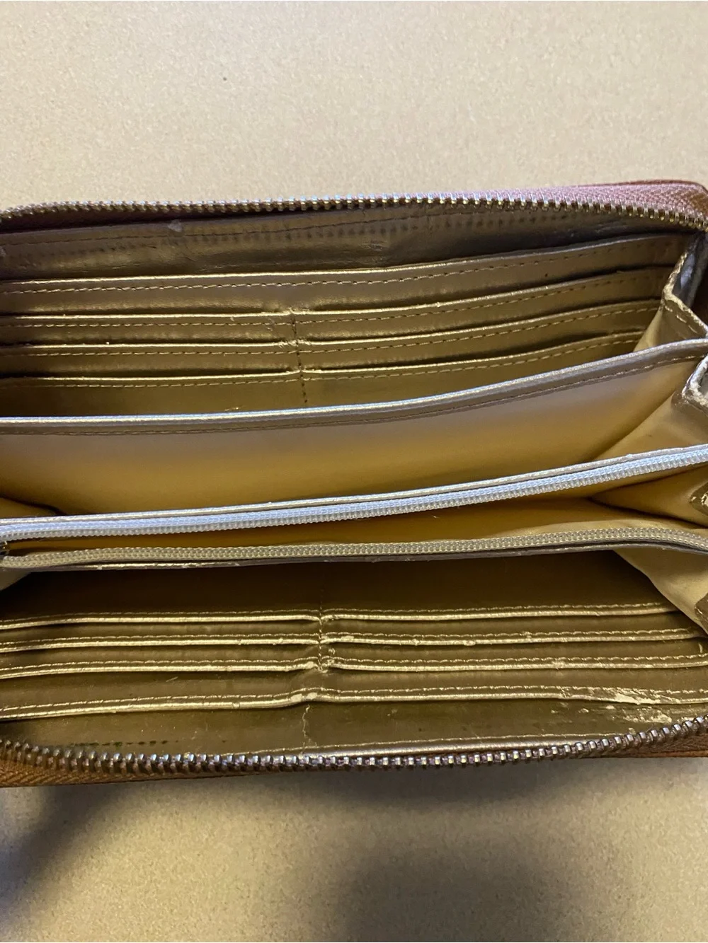 GUESS Brown Zip-Around Wallet with Gold Logo